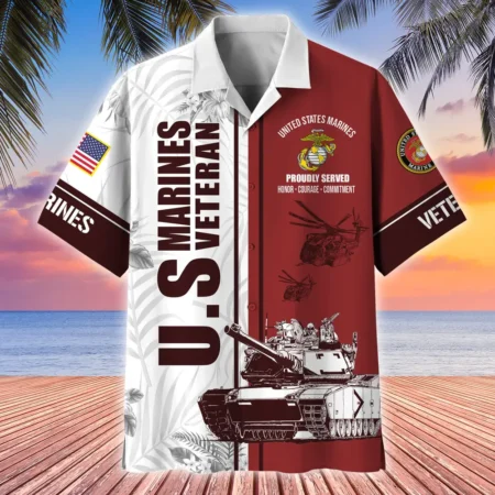 U.S. Marine Corps Veteran U.S. Marine Corps Retirees Patriotic Clothing For Veteran Events All Over Prints Oversized Hawaiian Shirt