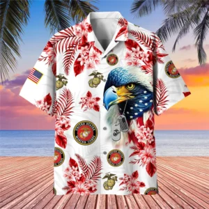 U.S. Marine Corps Veteran U.S. Marine Corps Retirees U.S. Marine Corps Veteran Apparel All Over Prints Oversized Hawaiian Shirt