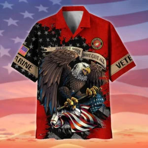 U.S. Marine Corps Veteran  U.S. Marine Corps Veteran Uniform Patriotic Attire For Military Retirees All Over Prints Oversized Hawaiian Shirt