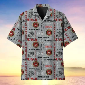 U.S. Marine Corps Veteran  U.S. Marine Corps Veteran Uniform Patriotic Attire For Military Retirees All Over Prints Oversized Hawaiian Shirt