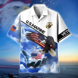 U.S. Marine Corps Veteran Veteran Pride Patriotic Attire For Military Retirees All Over Prints Oversized Hawaiian Shirt