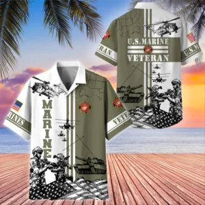 U.S. Marine Corps Veteran Veteran Pride U.S. Marine Corps Veteran Apparel All Over Prints Oversized Hawaiian Shirt