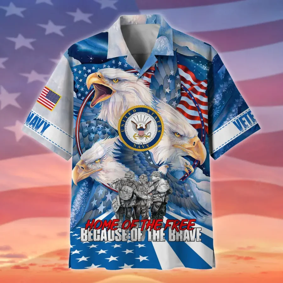 U.S. Navy Veteran  Navy Veteran Uniform Patriotic Attire For Military Retirees All Over Prints Oversized Hawaiian Shirt