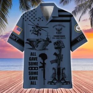 U.S. Navy Veteran  Navy Veteran Uniform Patriotic Attire For Military Retirees All Over Prints Oversized Hawaiian Shirt