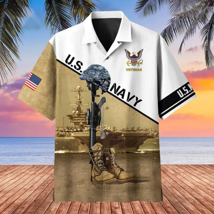 U.S. Navy Veteran  Patriotic Retired Soldiers Patriotic Clothing For Veteran Events All Over Prints Oversized Hawaiian Shirt