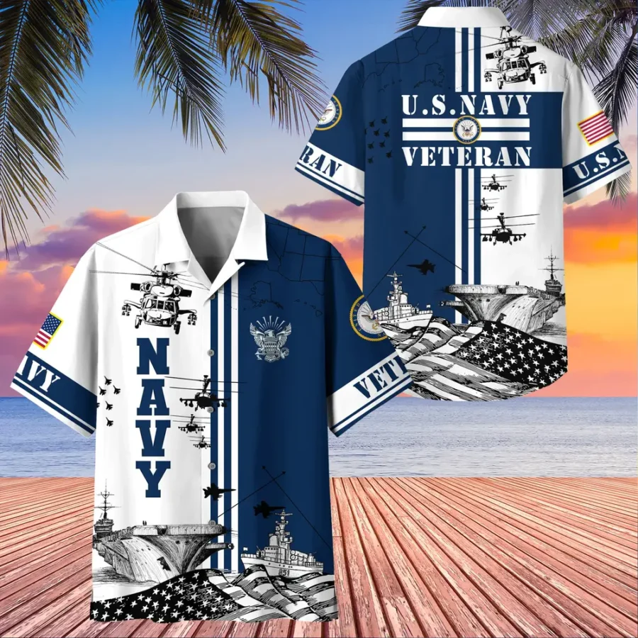 U.S. Navy Veteran Veteran Pride Navy Veteran Apparel All Over Prints Oversized Hawaiian Shirt