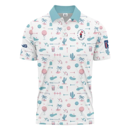 124th U.S. Open Pinehurst Slightly Desaturated Cyan Soft Red Pattern Golf White Background Ping Polo Shirt Style Classic