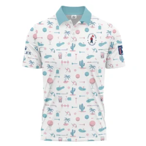 124th U.S. Open Pinehurst Slightly Desaturated Cyan Soft Red Pattern Golf White Background Rolex Zipper Polo Shirt Style Classic