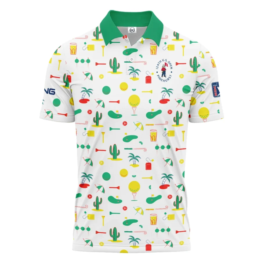 White Background Green Yellow Red Pattern Golf 124th U.S. Open Pinehurst Ping Polo Shirt Style Classic