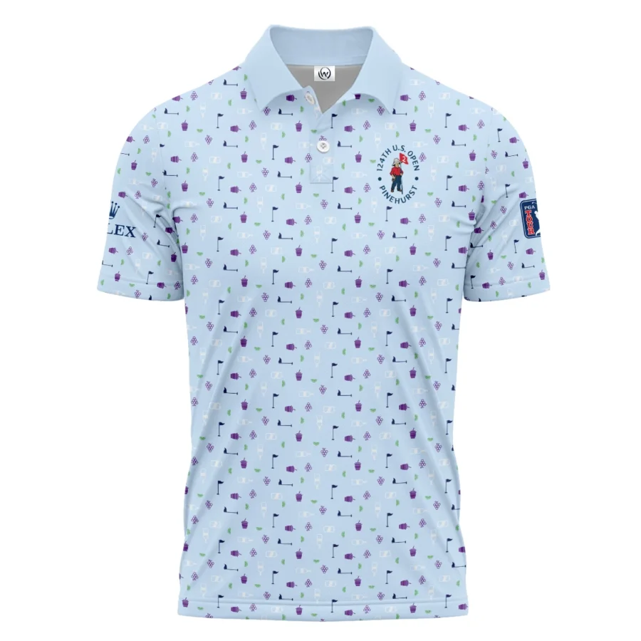 124th U.S. Open Pinehurst Light Blue Golf Purple Patern Background Rolex Polo Shirt Style Classic