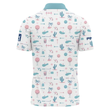 124th U.S. Open Pinehurst Slightly Desaturated Cyan Soft Red Pattern Golf White Background Ping Polo Shirt Style Classic