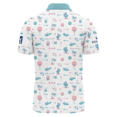 124th U.S. Open Pinehurst Slightly Desaturated Cyan Soft Red Pattern Golf White Background Rolex Zipper Polo Shirt Style Classic