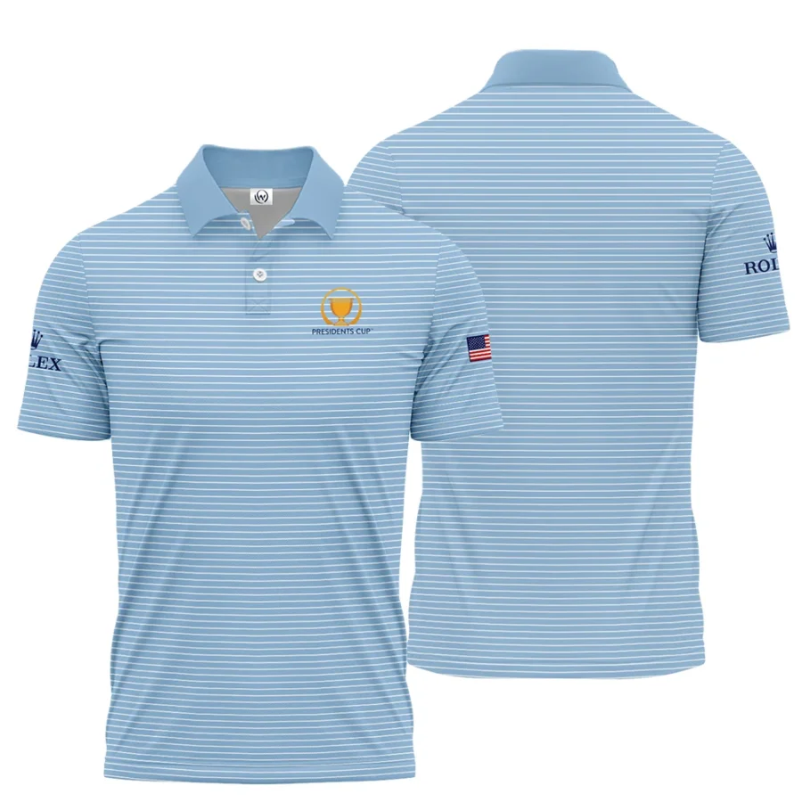 Presidents Cup Light Blue Line White Pattern Rolex Polo Shirt Style Classic