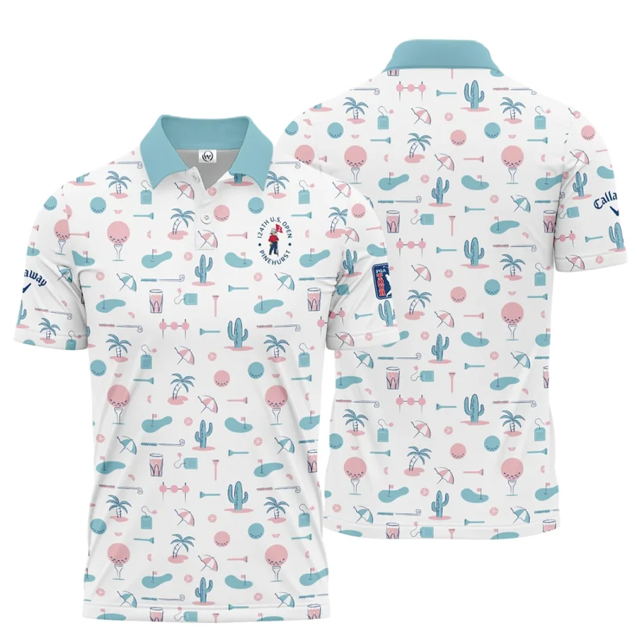 124th U.S. Open Pinehurst Slightly Desaturated Cyan Soft Red Pattern Golf White Background Callaway Polo Shirt Style Classic