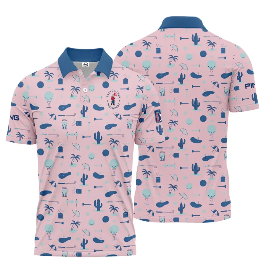 124th U.S. Open Pinehurst Golf Blue Pattern Pink Ping Polo Shirt Style Classic