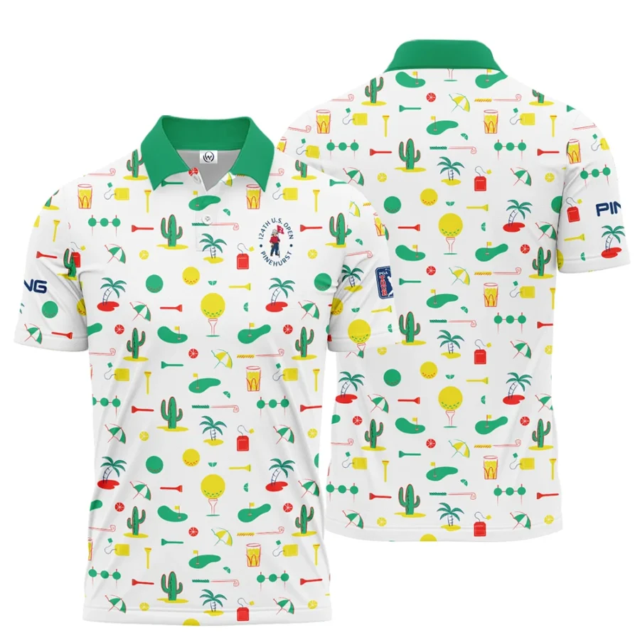 White Background Green Yellow Red Pattern Golf 124th U.S. Open Pinehurst Ping Polo Shirt Style Classic