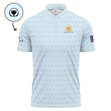 Presidents Cup Light Blue Golf Purple Patern Background Rolex Zipper Polo Shirt Style Classic