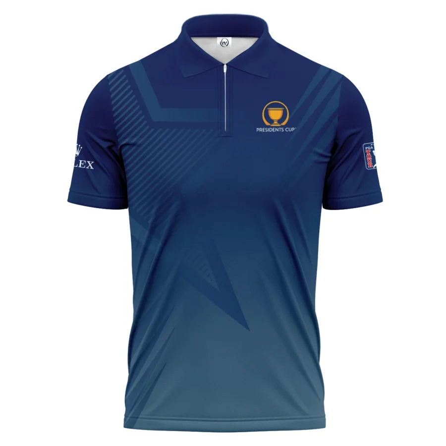 Presidents Cup Dark Blue Star Gradient Background Rolex Zipper Polo Shirt Style Classic