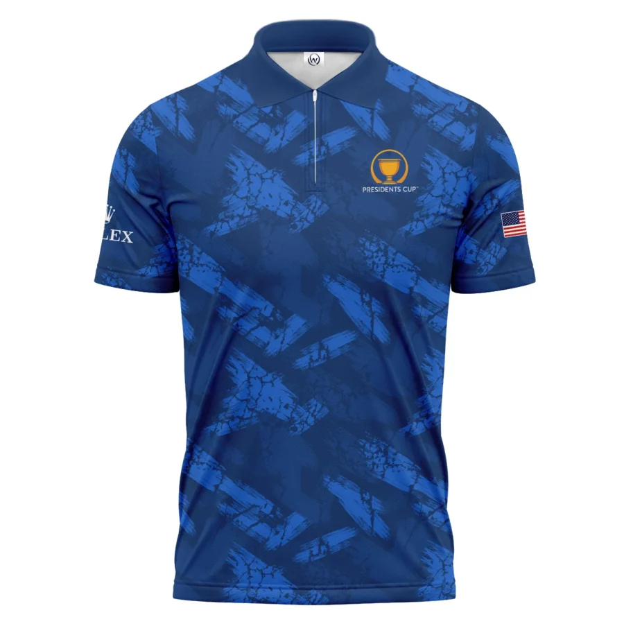 Presidents Cup Dark Blue Grunge Pattern Background Rolex Zipper Polo Shirt Style Classic