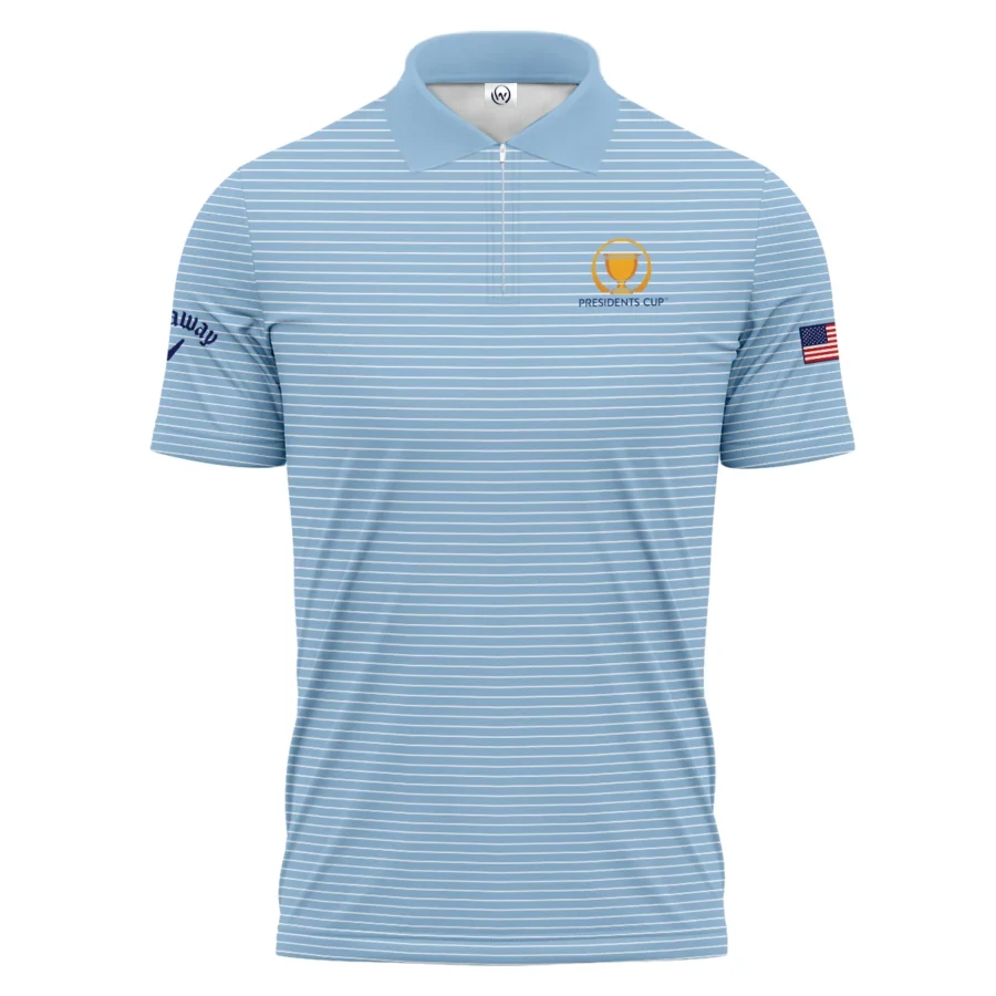 Presidents Cup Light Blue Line White Pattern Callaway Zipper Polo Shirt Style Classic