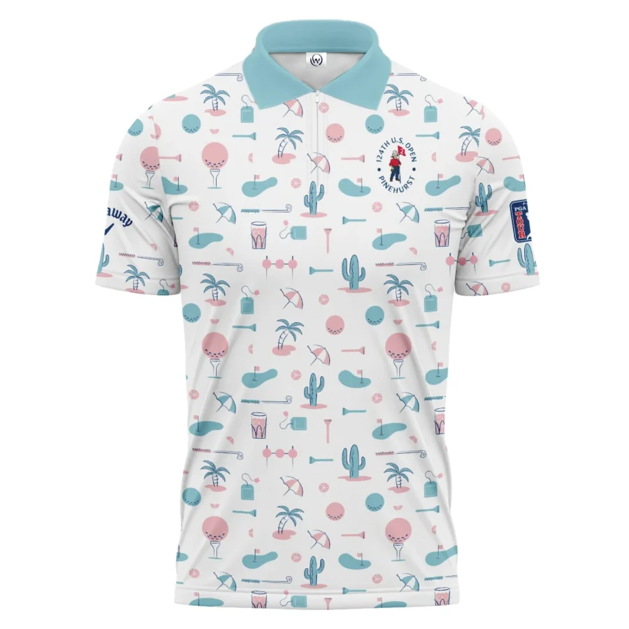 124th U.S. Open Pinehurst Slightly Desaturated Cyan Soft Red Pattern Golf White Background Callaway Zipper Polo Shirt Style Classic