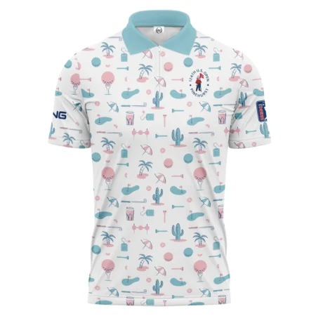 124th U.S. Open Pinehurst Slightly Desaturated Cyan Soft Red Pattern Golf White Background Ping Zipper Polo Shirt Style Classic