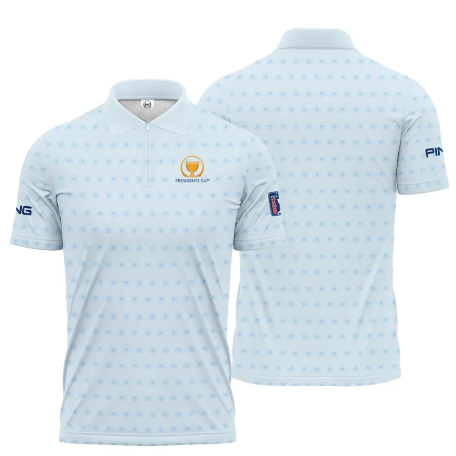 Presidents Cup Light Blue Golf Purple Patern Background Ping Zipper Polo Shirt Style Classic