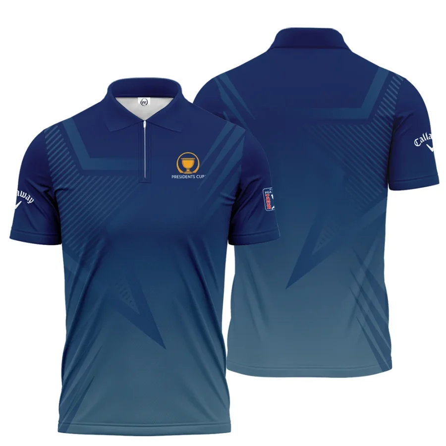 Presidents Cup Dark Blue Star Gradient Background Callaway Zipper Polo Shirt Style Classic