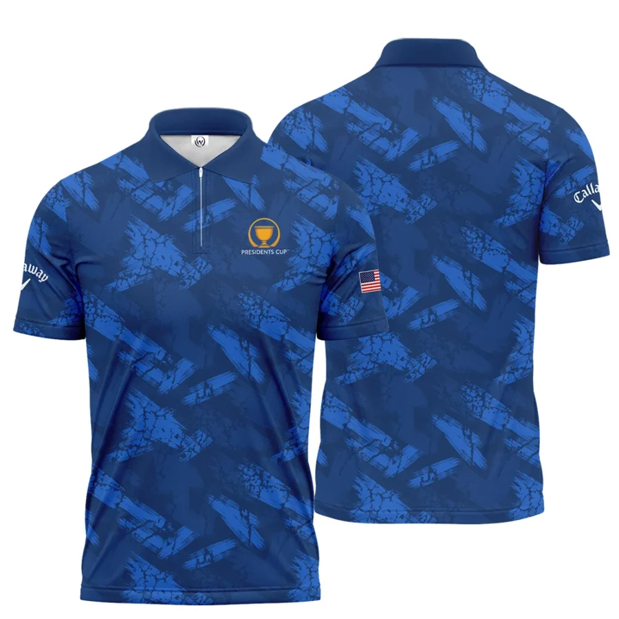 Presidents Cup Dark Blue Grunge Pattern Background Callaway Zipper Polo Shirt Style Classic