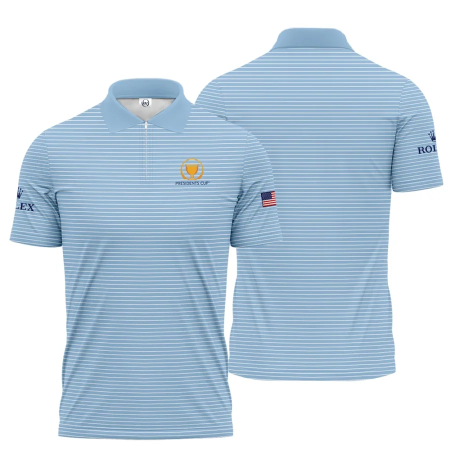 Presidents Cup Light Blue Line White Pattern Rolex Zipper Polo Shirt Style Classic