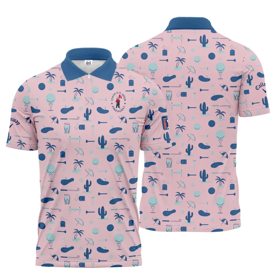 124th U.S. Open Pinehurst Golf Blue Pattern Pink Callaway Zipper Polo Shirt Style Classic