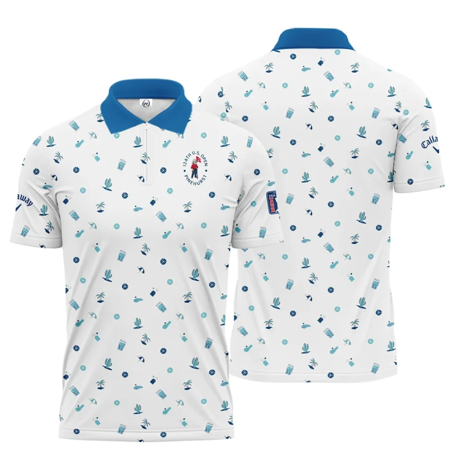 Blue Pattern Golf White Background 124th U.S. Open Pinehurst Callaway Zipper Polo Shirt Style Classic