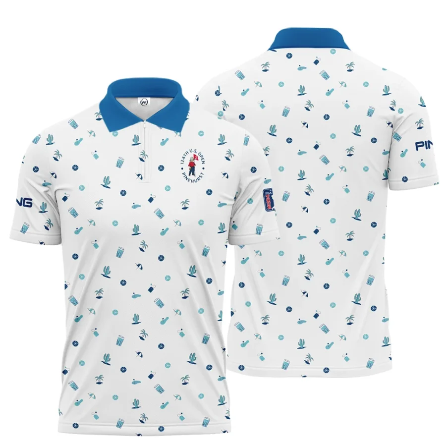 Blue Pattern Golf White Background 124th U.S. Open Pinehurst Ping Zipper Polo Shirt Style Classic