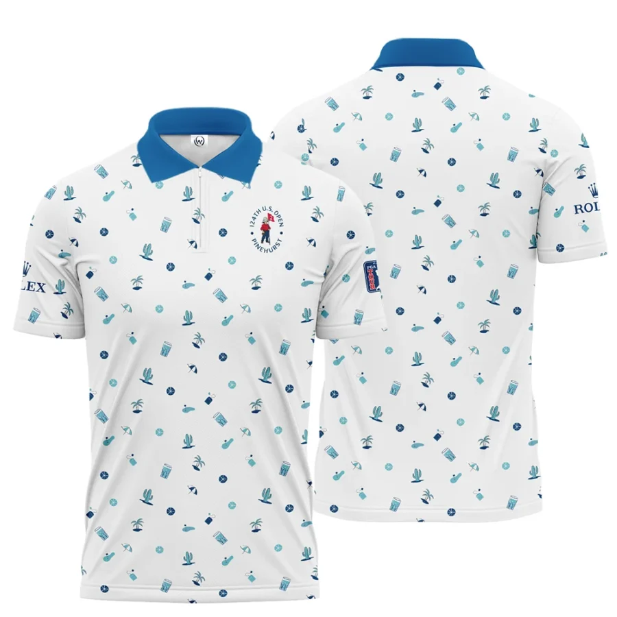 Blue Pattern Golf White Background 124th U.S. Open Pinehurst Rolex Zipper Polo Shirt Style Classic