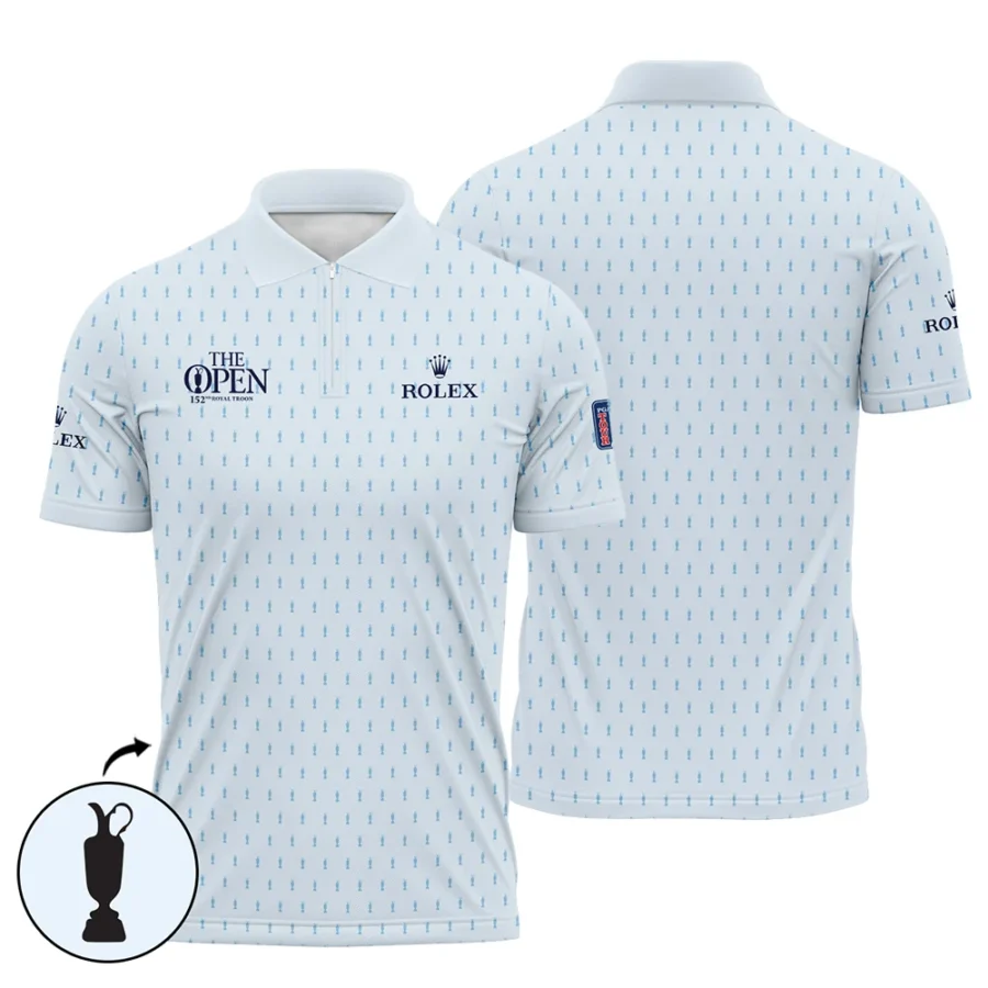 Golf Sport Light Blue Pattern Cup 152nd Open Championship Rolex Zipper Polo Shirt All Over Prints QTTOP160624A01ROXZPL