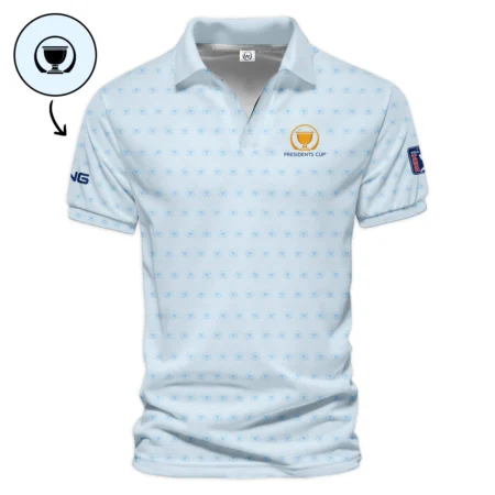 Presidents Cup Light Blue Golf Purple Patern Background Ping Vneck Polo Shirt Style Classic