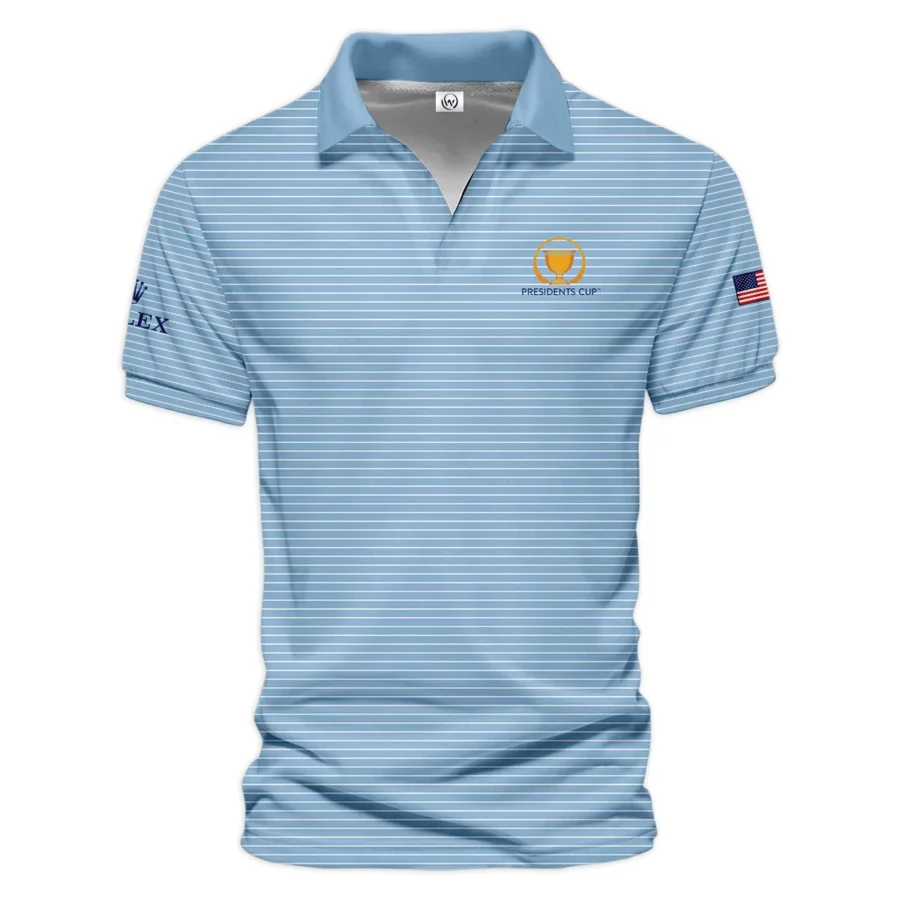 Presidents Cup Light Blue Line White Pattern Rolex Vneck Polo Shirt Style Classic