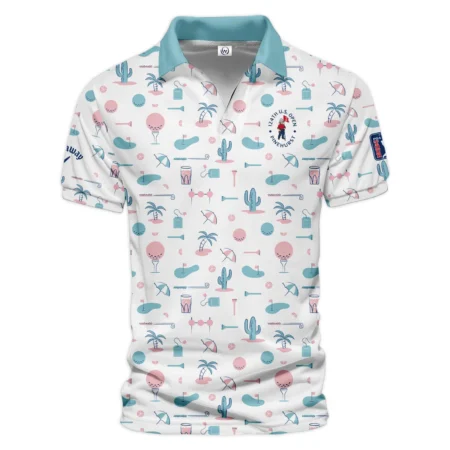 124th U.S. Open Pinehurst Slightly Desaturated Cyan Soft Red Pattern Golf White Background Callaway Vneck Polo Shirt Style Classic