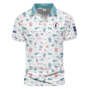 124th U.S. Open Pinehurst Slightly Desaturated Cyan Soft Red Pattern Golf White Background Ping Zipper Polo Shirt Style Classic