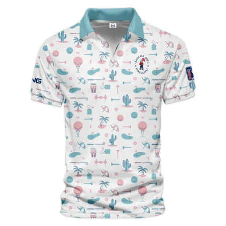 124th U.S. Open Pinehurst Slightly Desaturated Cyan Soft Red Pattern Golf White Background Ping Vneck Polo Shirt Style Classic