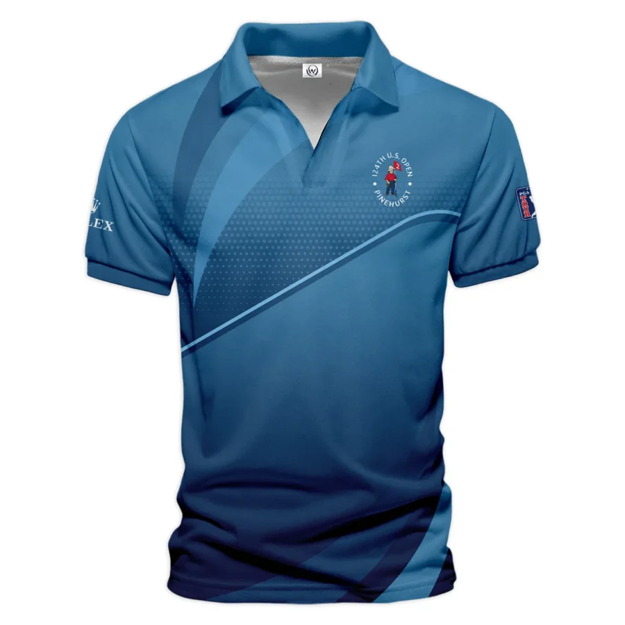 124th U.S. Open Pinehurst Dark Blue Gradient Background Rolex Vneck Polo Shirt Style Classic