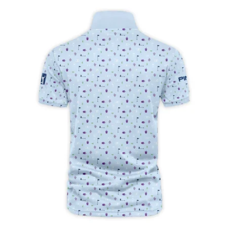 124th U.S. Open Pinehurst Light Blue Golf Purple Patern Background Ping Vneck Polo Shirt Style Classic