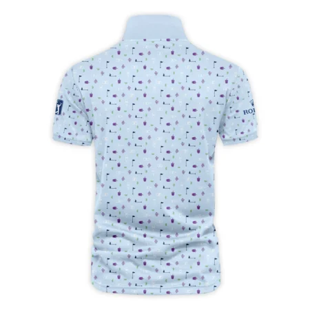 124th U.S. Open Pinehurst Light Blue Golf Purple Patern Background Rolex Vneck Polo Shirt Style Classic