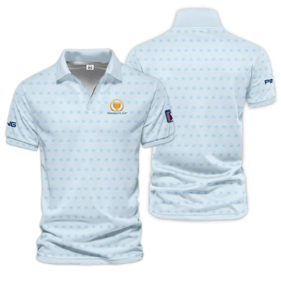 Presidents Cup Light Blue Golf Purple Patern Background Ping Vneck Polo Shirt Style Classic