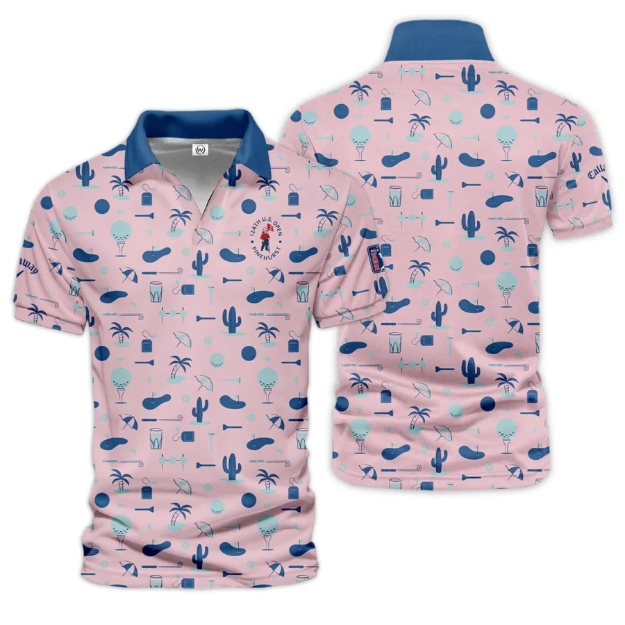 124th U.S. Open Pinehurst Golf Blue Pattern Pink Callaway Vneck Polo Shirt Style Classic