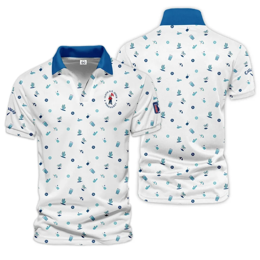 Blue Pattern Golf White Background 124th U.S. Open Pinehurst Callaway Vneck Polo Shirt Style Classic