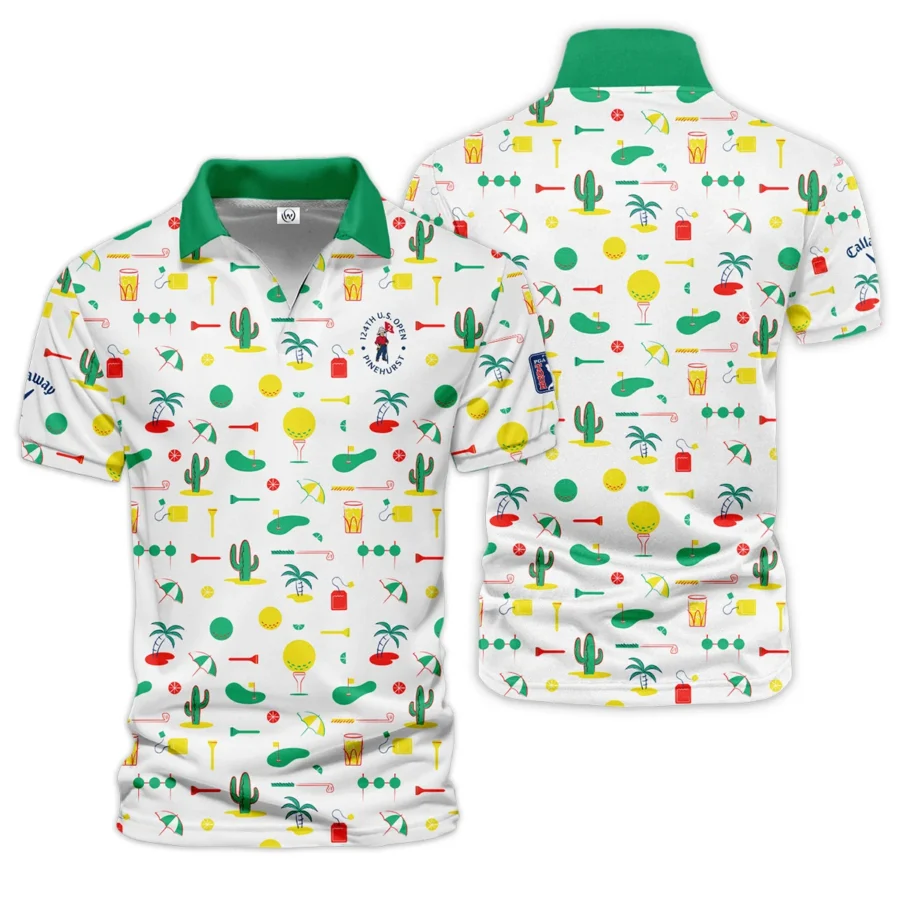 White Background Green Yellow Red Pattern Golf 124th U.S. Open Pinehurst Callaway Vneck Polo Shirt Style Classic