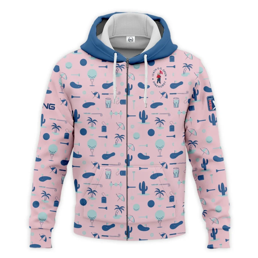 124th U.S. Open Pinehurst Golf Blue Pattern Pink Ping Zipper Hoodie Shirt Style Classic