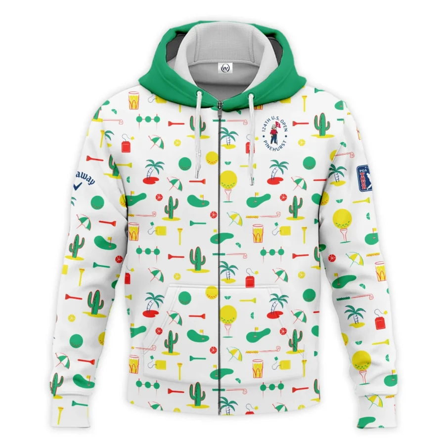 White Background Green Yellow Red Pattern Golf 124th U.S. Open Pinehurst Callaway Zipper Hoodie Shirt Style Classic