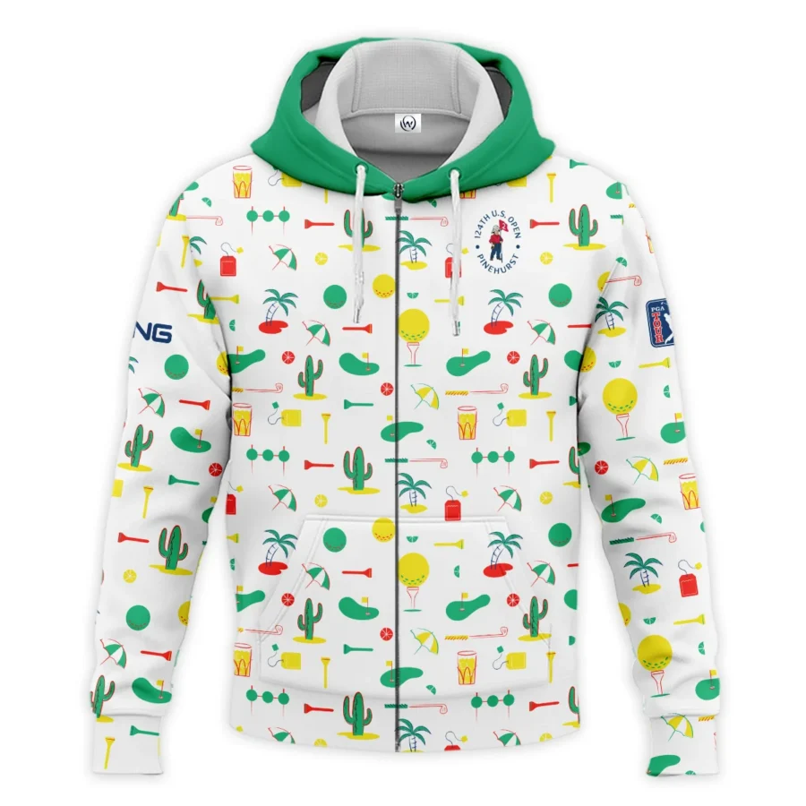 White Background Green Yellow Red Pattern Golf 124th U.S. Open Pinehurst Ping Zipper Hoodie Shirt Style Classic